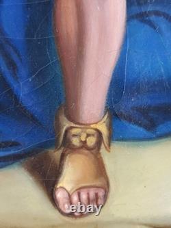 Ancien Tableau Jésus Tombe pour la Deuxième Fois Peinture Huile Oil Painting