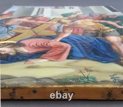Ancien Tableau Jésus Tombe pour la Deuxième Fois Peinture Huile Oil Painting