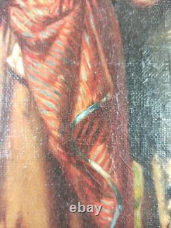 Ancien Tableau Jeune Bergère Peinture Huile Toile Oil Painting Shepherdess