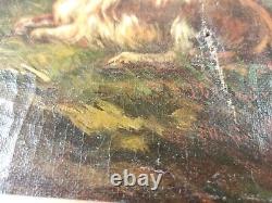 Ancien Tableau Jeune Bergère Peinture Huile Toile Oil Painting Shepherdess