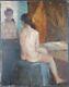 Ancien Tableau Jeune Femme Nue au Miroir Peinture Huile Oil Painting Woman