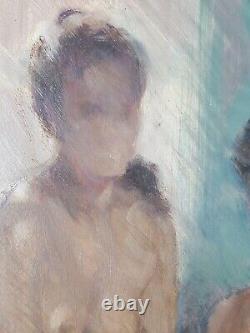 Ancien Tableau Jeune Femme Nue au Miroir Peinture Huile Oil Painting Woman