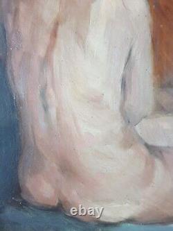 Ancien Tableau Jeune Femme Nue au Miroir Peinture Huile Oil Painting Woman