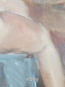 Ancien Tableau Jeune Femme Nue au Miroir Peinture Huile Oil Painting Woman