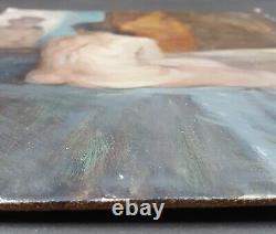 Ancien Tableau Jeune Femme Nue au Miroir Peinture Huile Oil Painting Woman