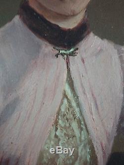 Ancien Tableau Jeune Femme Peinture Huile Antique Oil Painting