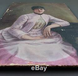 Ancien Tableau Jeune Femme Peinture Huile Antique Oil Painting