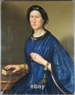 Ancien Tableau Jeune Femme Peinture Huile Toile Antique Oil Painting Dipinto