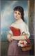Ancien Tableau Jeune Femme au Panier de Roses Peinture Huile Painting Woman