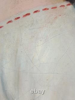 Ancien Tableau Jeune Femme au Panier de Roses Peinture Huile Painting Woman
