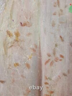 Ancien Tableau Jeune Femme au Panier de Roses Peinture Huile Painting Woman