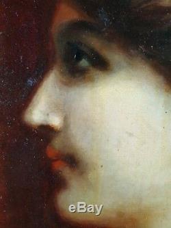 Ancien Tableau Jeune Femme de Profil Peinture Huile Antique Painting Dipinto