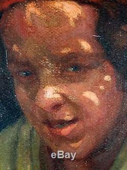 Ancien Tableau Jeune Fille à La Cruche Peinture Huile Antique Oil Painting