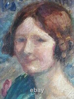 Ancien Tableau Jeune Fille à la Robe Verte Peinture Huile Oil Painting Woman