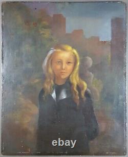 Ancien Tableau Jeune Fille au Ruban Peinture Huile Oil Painting Young Girl