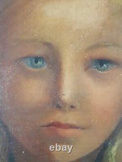 Ancien Tableau Jeune Fille au Ruban Peinture Huile Oil Painting Young Girl