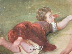 Ancien Tableau Jeux d'Enfants Peinture Huile Toile Antique Painting Dipinto