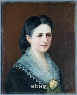 Ancien Tableau Johanna Kawerau (1878-1901) Peinture Huile Portrait Oil Painting
