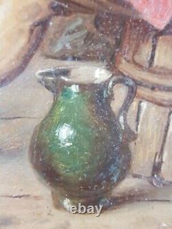 Ancien Tableau Joueur de Violon Peinture Antique Oil Painting Altes Ölgemälde