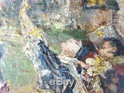 Ancien Tableau L'incendie Peinture Huile Antique Oil Painting Malerei Dipinto