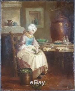 Ancien Tableau La Cuisine Peinture Huile Toile Antique Oil Painting