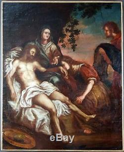 Ancien Tableau La Déploration Du Christ Peinture Huile Antique Oil Painting