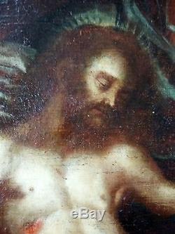 Ancien Tableau La Déploration Du Christ Peinture Huile Antique Oil Painting
