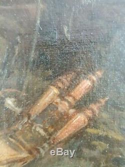 Ancien Tableau La Fileuse Peinture Huile Toile Antique Oil Painting Ölgemälde