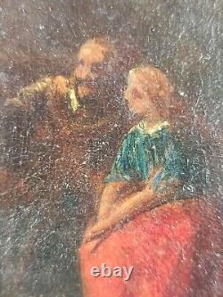 Ancien Tableau La Lecture Peinture Huile Panneau Antique Oil Painting Reading