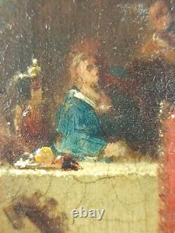 Ancien Tableau La Lecture Peinture Huile Panneau Antique Oil Painting Reading