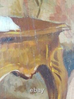 Ancien Tableau La Liseuse Peinture Huile Antique Oil Painting Dipinto Malerei