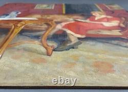 Ancien Tableau La Liseuse Peinture Huile Antique Oil Painting Dipinto Malerei