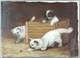 Ancien Tableau La Mouche Peinture Huile Toile Oil Painting Kittens Puppy