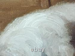 Ancien Tableau La Mouche Peinture Huile Toile Oil Painting Kittens Puppy