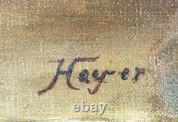 Ancien Tableau La Mouche Peinture Huile Toile Oil Painting Kittens Puppy