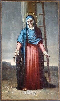 Ancien Tableau La Vierge Marie Peinture Huile Antique Oil Painting