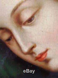 Ancien Tableau La Vierge Marie Peinture Huile Toile Antique Oil Painting