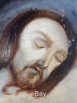Ancien Tableau Le Christ Porté au Tombeau Peinture Huile Antique Oil Painting