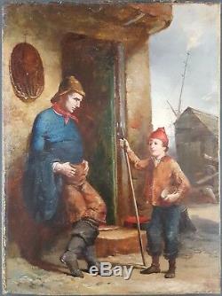 Ancien Tableau Le Jeune Pêcheur Peinture Huile Antique Oil Painting