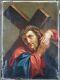 Ancien Tableau Le Portement de Croix Peinture Huile Antique Painting Christ