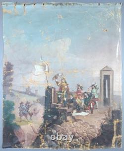 Ancien Tableau Le Siège Peinture Huile Toile Antique Oil Painting Original