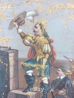 Ancien Tableau Le Siège Peinture Huile Toile Antique Oil Painting Original