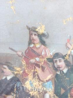 Ancien Tableau Le Siège Peinture Huile Toile Antique Oil Painting Original