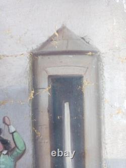 Ancien Tableau Le Siège Peinture Huile Toile Antique Oil Painting Original