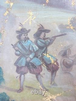 Ancien Tableau Le Siège Peinture Huile Toile Antique Oil Painting Original