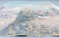 Ancien Tableau Le Siège Peinture Huile Toile Antique Oil Painting Original