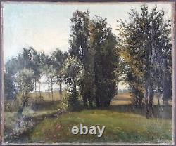 Ancien Tableau Lisière de Forêt Peinture Huile Toile 1899 Antique Oil Painting