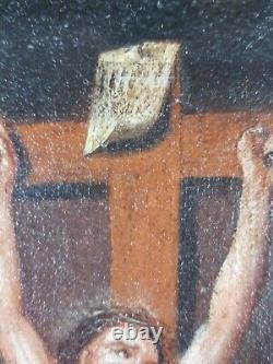 Ancien Tableau Marie Madeleine au Pied de la Croix Peinture Huile Oil Painting