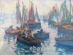 Ancien Tableau Marine Huile Sur Toile Voiliers