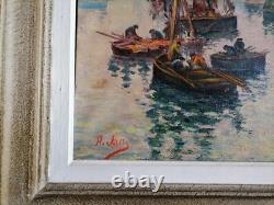 Ancien Tableau Marine Huile Sur Toile Voiliers